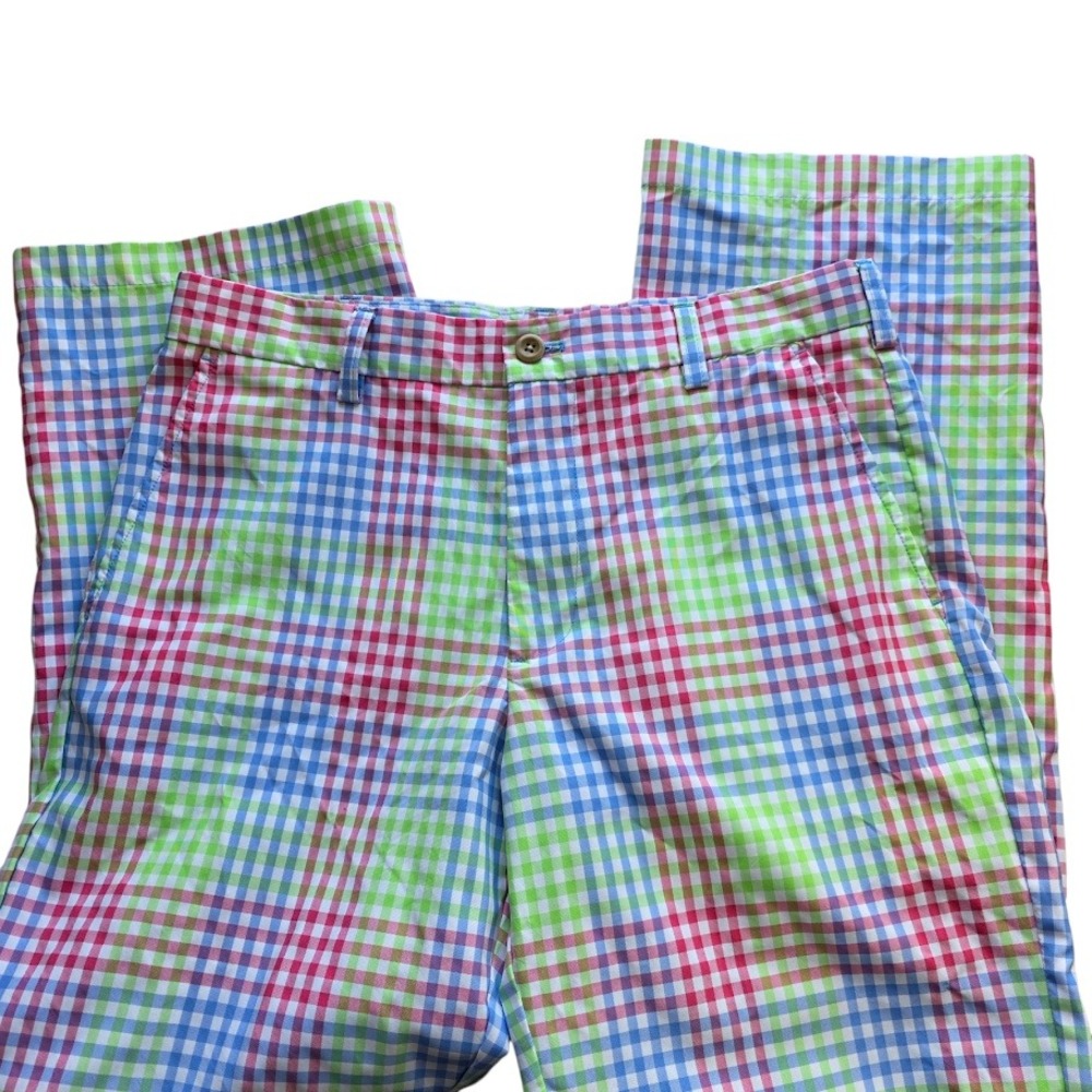 IZOD‎ Golf Pants Womens 32x32 Multicolor Gingham Plaid Performance Trousers